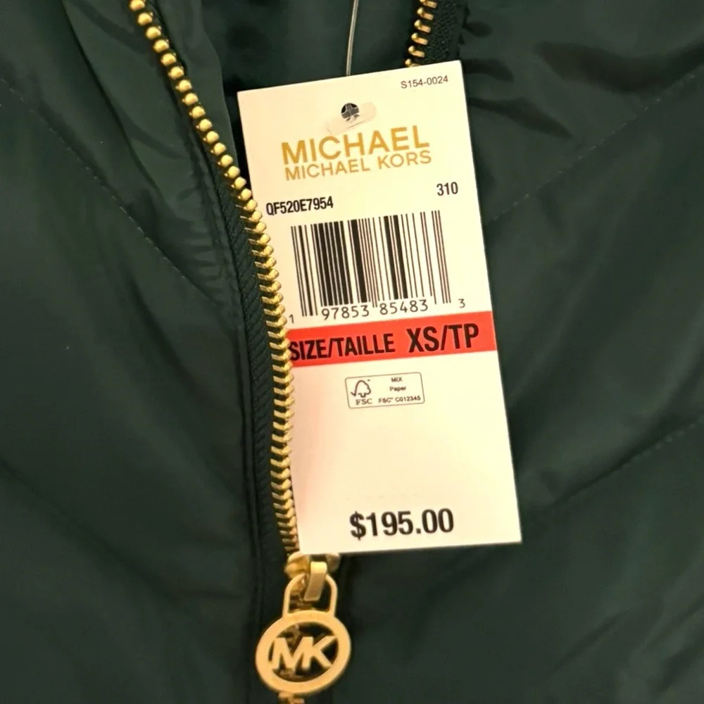 MICHAEL Michael Kors NWT Green Chevron Ski Vest in Sz XS - Picture 5 of 9